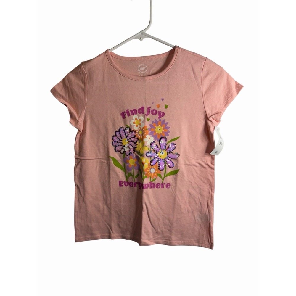 wonder nation girls short sleeve t shirt size large 10 12 pink flowers find joy